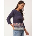 thumbnail image 6 of Moomaya Printed Tie-Up Tops For Women, Quarter Sleeves Round Neck Casual Viscose Top, 6 of 8