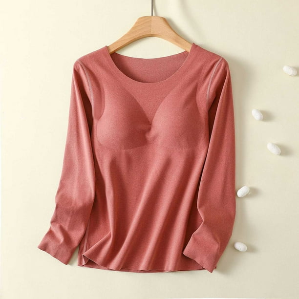 Pijama de manga larga para mujer, ropa gruesa y pantalones de invierno, con almohadilla de pecho desmontable, cuello redondo, para el hogar, blusa modal de manga larga.