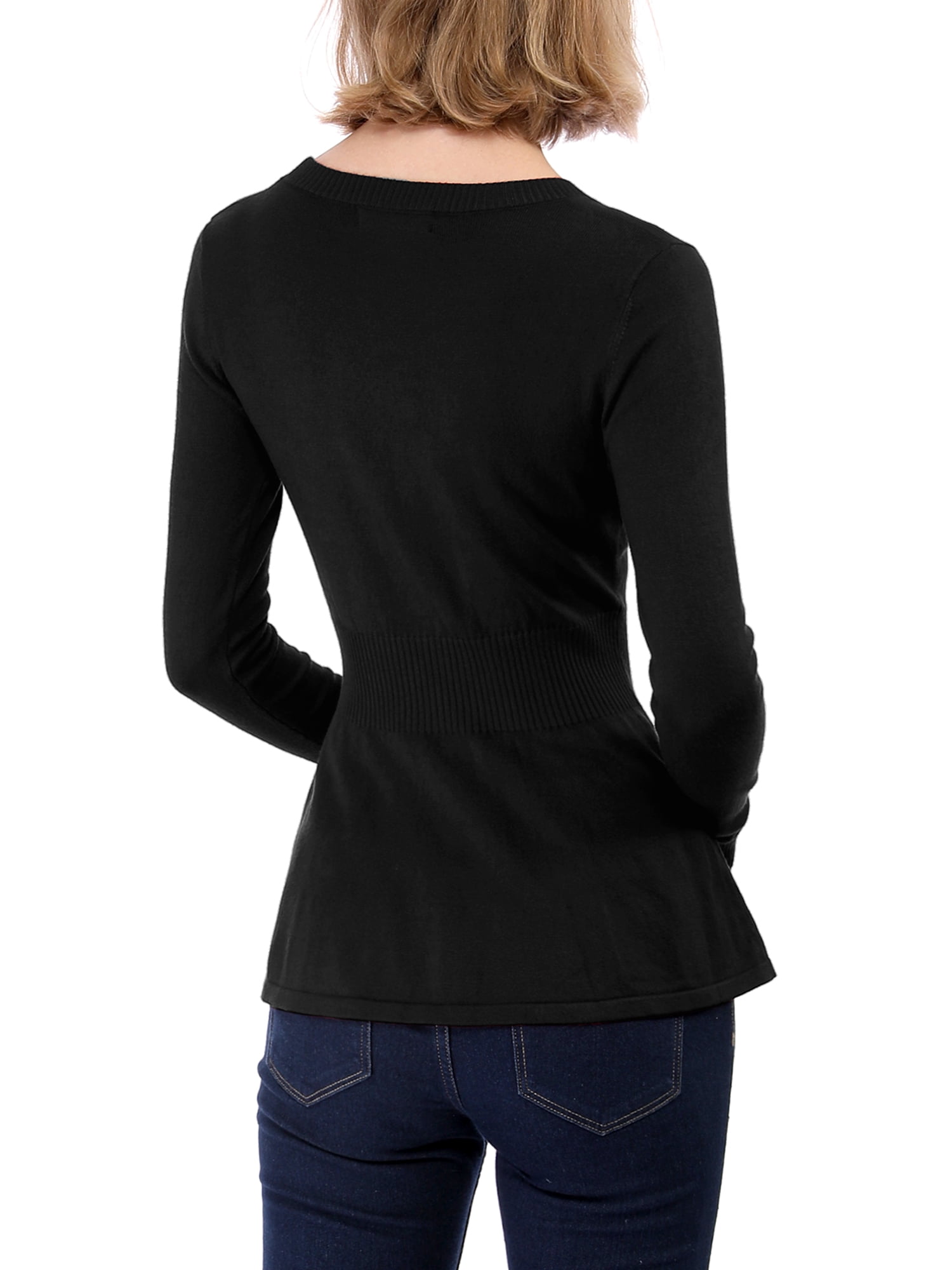 DARING DIVA Women's Peplum Top Smocked Long Sleeve Knit Sweater XL Black