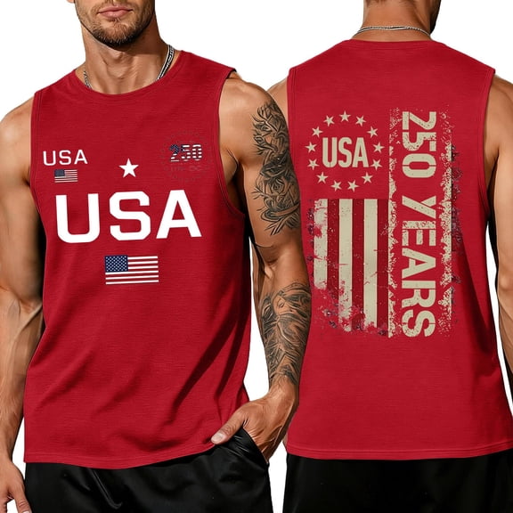 Mens Sleeveless Tee Shirts Casual 250 Years Of Freedom Muscle Tank Tops Sleeveless Graphic Shirts American Flag Patriotic Shirt