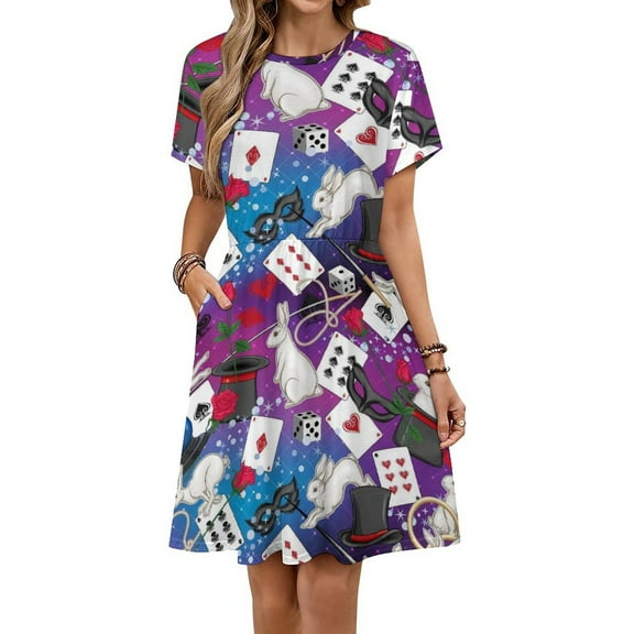 Alice Wonderland Cards Sundress Short Sleeve Dress Summer Women Clothes Dress for Women Dresses