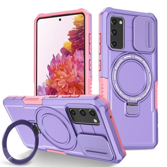 Case for Samsung Galaxy S20 FE 6.5-inch [Sliding Cover for Camera Protection] [Compatible with MagSafe] Shockproof Multifunctional Shell Case with Hidden Kickstand/Phone Ring Holder,Purple