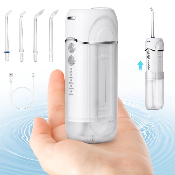 Hidroirrigador Portátil Inalámbrico, Limpiador de Dientes con Agua, Tanque de Agua Telescópico, 5 Modos y 4 Chorros, Hidroirrigadores Dentales para Cuidado de Dientes, Férulas y Puentes