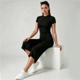 thumbnail image 6 of KPOPLK Womens 2 Piece Workout for Summer Fall Athletic Gym Pilates Yoga Slim Fit Short Sleeve Tee Shirt and Pant Outfit Set Black,Size L, 6 of 8