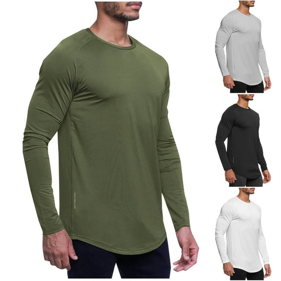 UVEASISHA Men's Quick Dry Long Sleeve Shirts Moisture Wicking Sun Protection Performance T-Shirt for Men Muscle Fit Casual Workout Tee Army Green XXL