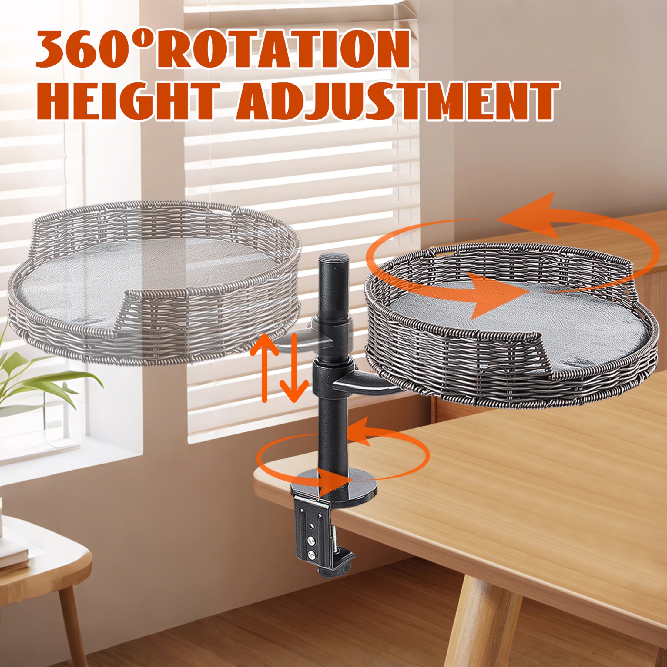Cat Desk Bed - Kitten Desk Bed with 360° Rotating & Adjustable Height, Elevated Cat Nest Perch for Desk