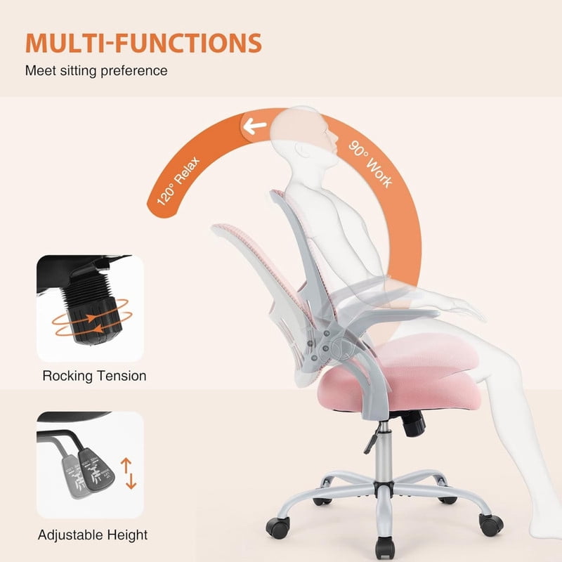 Kelno Ergonomic Office Chair Adjustable Height Draft Chair Rolling Swivel Desk Chair, Pink