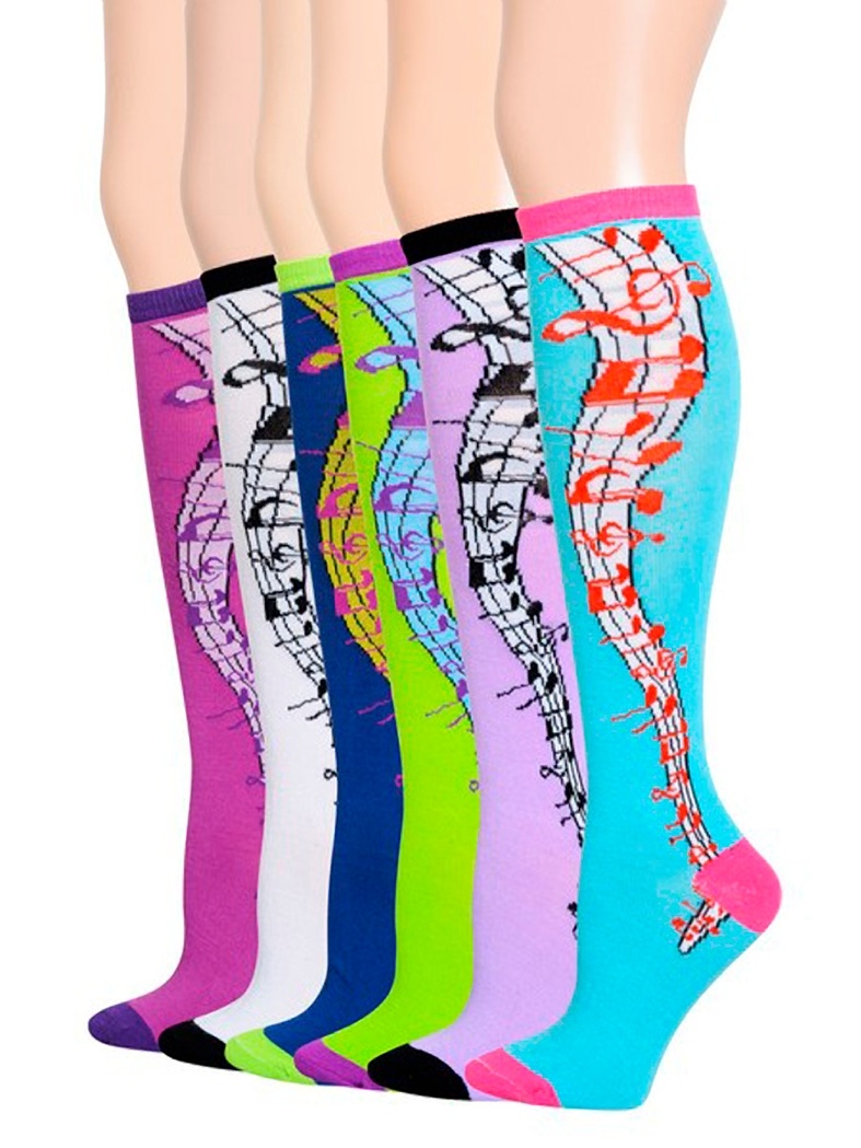 6 Pairs Knee High Musical Socks