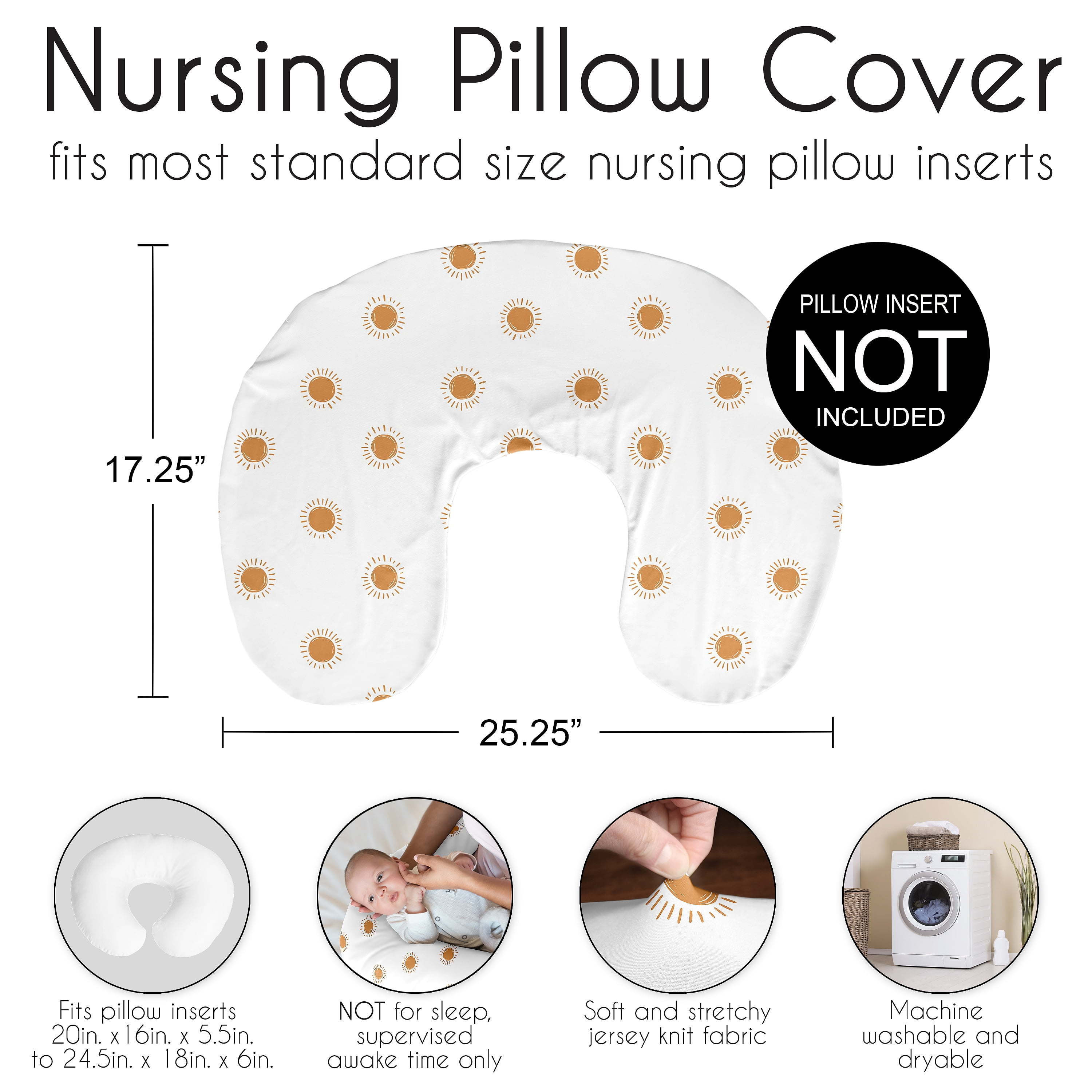Sweet Jojo Designs Boho Sun Orange and White Nursing Pillow Cover Case (Pillow Not Included) (Pillow NOT Included)