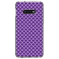 thumbnail image 1 of DistinctInk Clear Shockproof Hybrid Case for Samsung Galaxy S10e (5.8" Screen) - TPU Bumper, Acrylic Back, Tempered Glass Screen Protector - Purple White Scalloped Pattern, 1 of 2