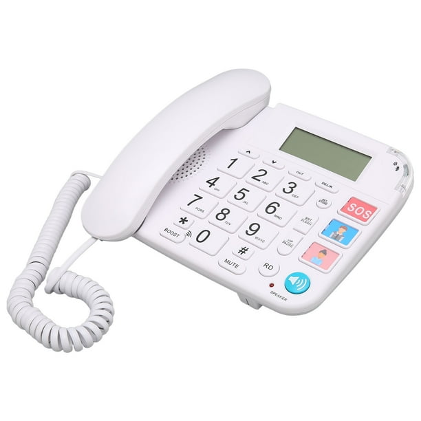 Teléfono fijo con cable, pantalla LCD, ajuste de volumen del tono de llamada, botones grandes y altavoz para personas mayores