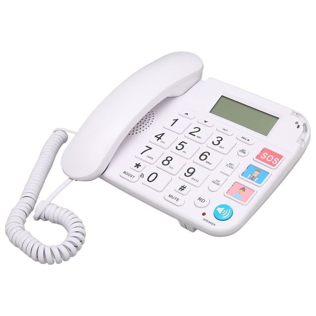 Teléfono fijo con cable, pantalla LCD, ajuste de volumen del tono de llamada, botones grandes y altavoz para personas mayores