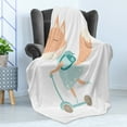 thumbnail image 4 of Fox Soft Flannel Fleece Throw Blanket, Happy Nursery Animal with School Bag on a Scooter, Cozy Plush for Indoor and Outdoor Use, 70" x 90", Rose Dried Rose, by Ambesonne, 4 of 5