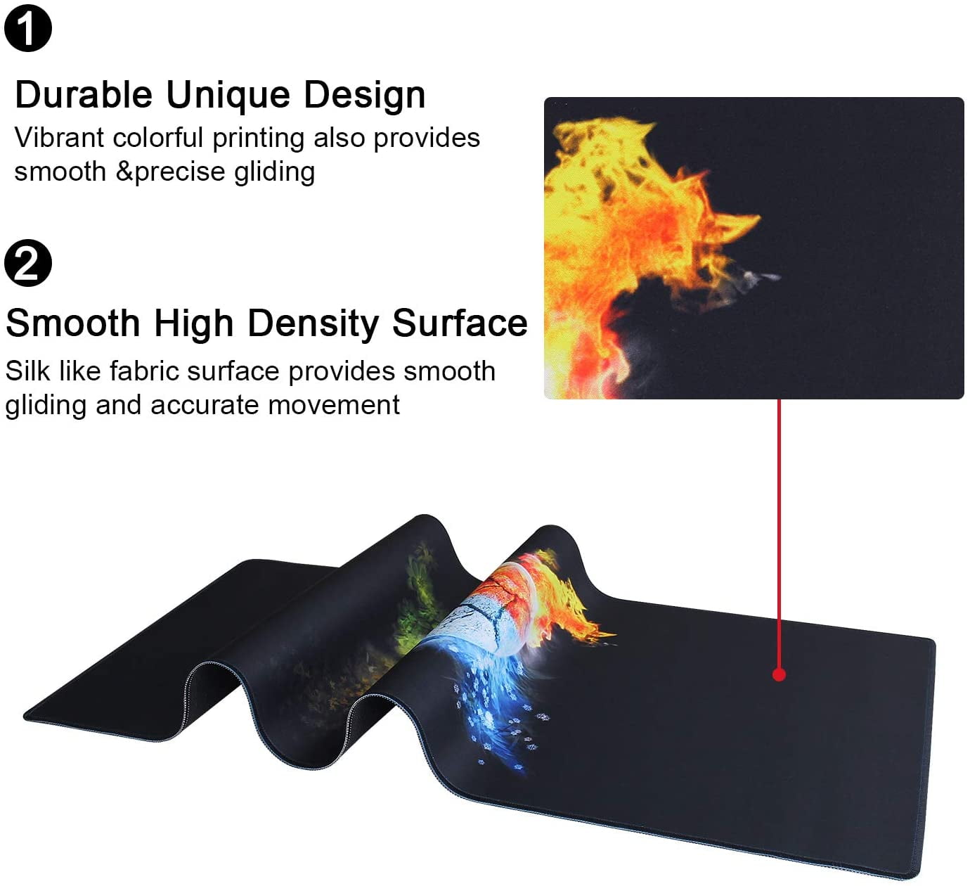 Extra Large Extended Gaming Desk Mat Non-Slip Rubber Pads Stitched Edges Mouse Pad 35.4 x 15.7 inch - Four Elements