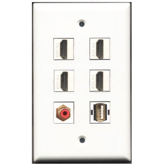 RiteAV - 4 Port HDMI 1 RCA Red 1 USB A-A Wall Plate