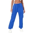 thumbnail image 2 of Women's Sweatpants Baggy Casual High Waisted Workout Athletic Bottom Joggers Pants with Pockets, Cargo Style Sport Pants for Women, Elastic Waist,Blue,2XL, 2 of 6