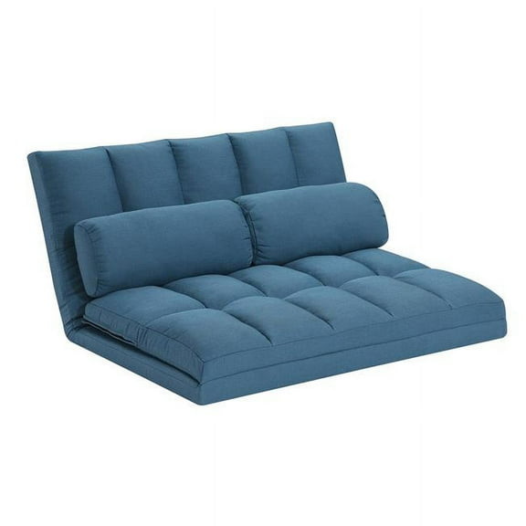 HomeRoots 526458 45 in. Blue Futon Convertible Sleeper Loveseat & Toss Pillows