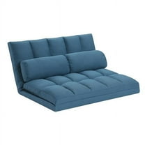 HomeRoots 526458 45 in. Blue Futon Convertible Sleeper Loveseat & Toss Pillows