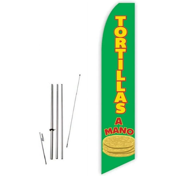 Tortillas A Mano Green Super Novo Feather Flag - Complete with 15ft Pole Set and Ground Spike