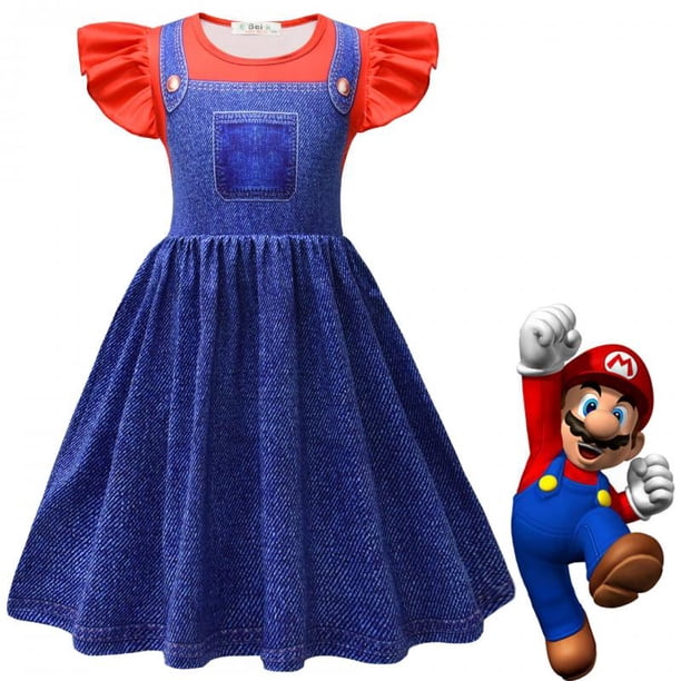 Disfraz De Cosplay Super Mario Princesa Melocotón Para Niñas Vestido De Manga Corta Rojo Verde Rosa Terno Halloween Navidad Fiesta Desgaste