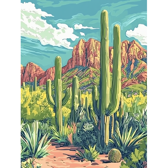 Desert Cactus Canvas Wall Art, Suitable for Living Room,Office, Dining Room, and Bathroom Decoration