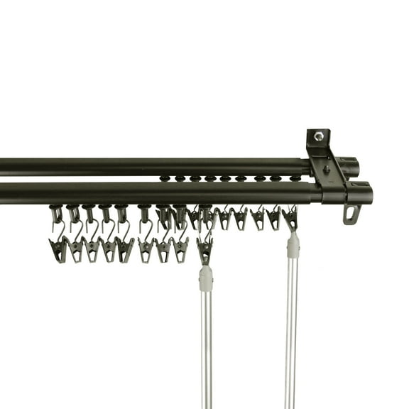 Adjustable Curtain Track Double Rod 28-48" - Black