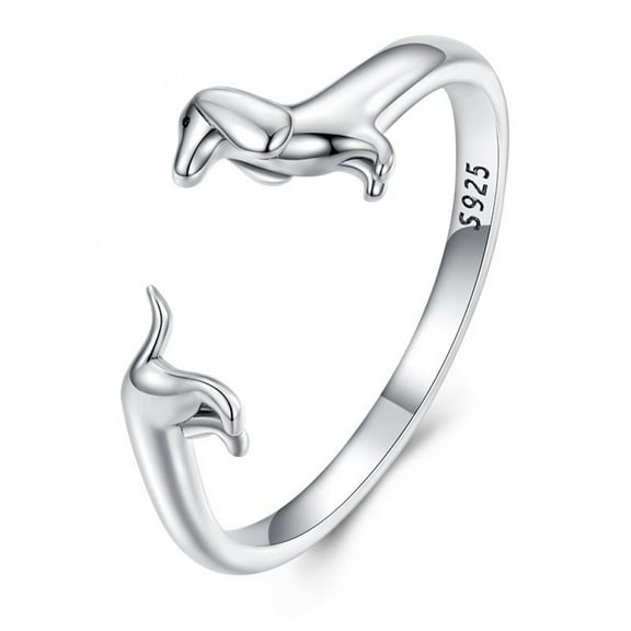 PERITANG 925 Sterling Silver Adjustable Dachshund Ring For Women Gold Plated Multi-layered Simple Wiener Dog Ring Daily Wear Jewelry