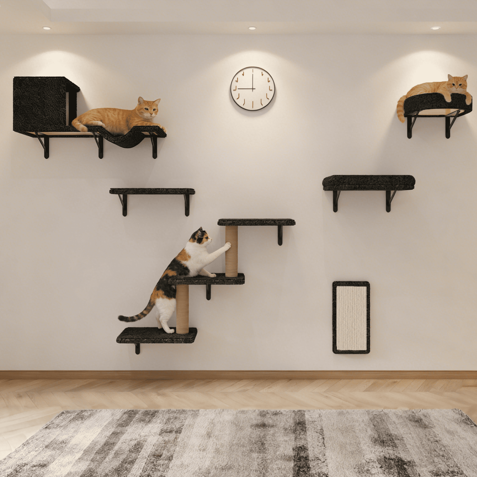 MIUZMORE Cat Wall Shelves, 10-Piece Complete Cat Wall Furniture System with Perches and Scratching Posts, Stable Floating Climbing Set for Large Indoor Cats, Space Saving Kitty Furniture
