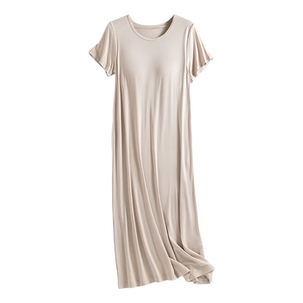 Camisón de mujer con sujetador incorporado, cuello redondo y manga corta - Ropa de dormir suave y cómoda de rayón y spandex para todas las estaciones