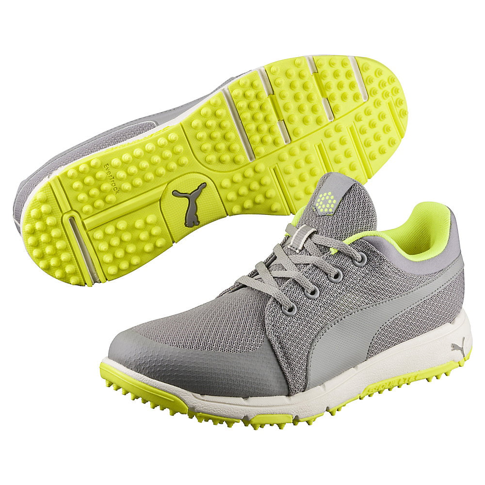 grey and yellow puma shoes