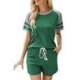 thumbnail image 2 of Idoravan Women Sets Clothing Clearance Womens Fashion Sexy Summer Casual Short Sleeve Round Neck T Shirt Splicing Color Two Piece Set, 2 of 4