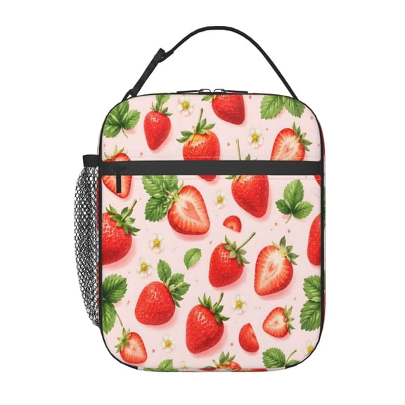 Strawberry Floral Lunch Bag Reusable Thermal Lunch Tote with Handle for Women and Men