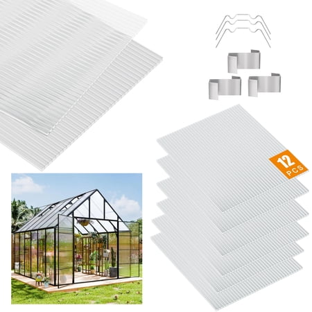 Polycarbonate Greenhouse Panels, 12 Pcs Twin-Wall Waterproof UV Protected, DIY Panels for Outdoor, Greenhouse Use, Reinforced Clear Sheets Hollow Sheet Panels