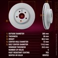 thumbnail image 3 of Metrix Premium Chassis Parts - 12.01 inch (305 mm) Front Coated Ventilated Disc Brake Rotor Fits 2001-2003 Ford Explorer Sport, 2001-2005 Explorer Sport Trac, 2003-2011 Ranger, Mazda B4000 680027FZN, 3 of 8