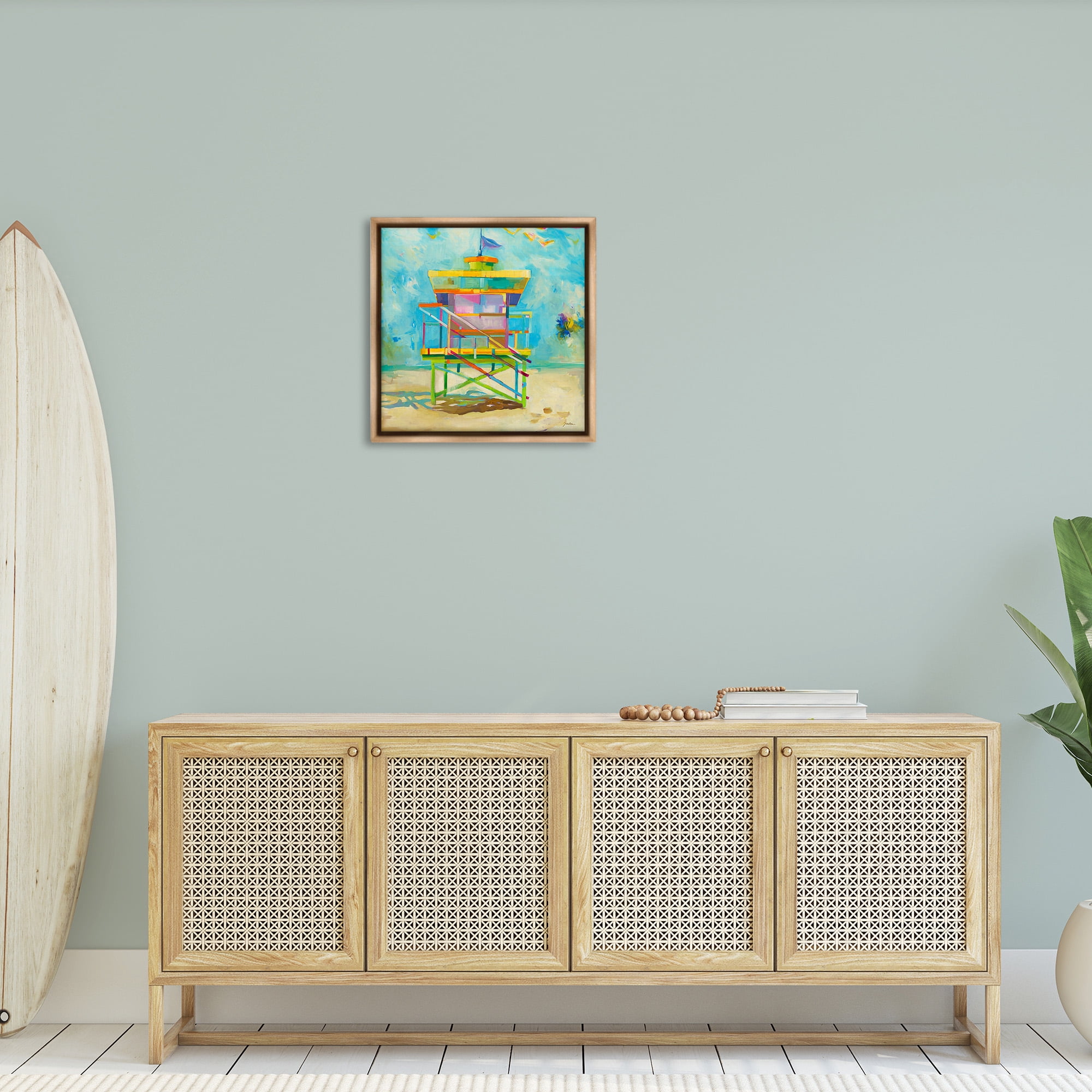 Stupell Industries Modern Lifeguard Hut Abstract Painting Brown Floater Framed Canvas Art Print Wall Art, 25 x 25