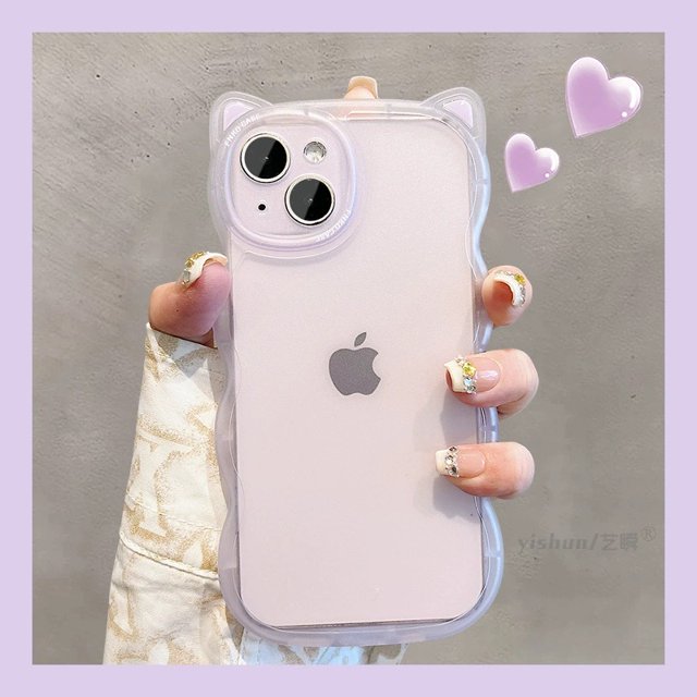 Cute Cartoon Cat Ears Candy Color Phone Case For iPhone 15 Pro Max 14 13 12 11 X XR XS 7 8 Plus Soft Silicone Shockproof Cover FJH