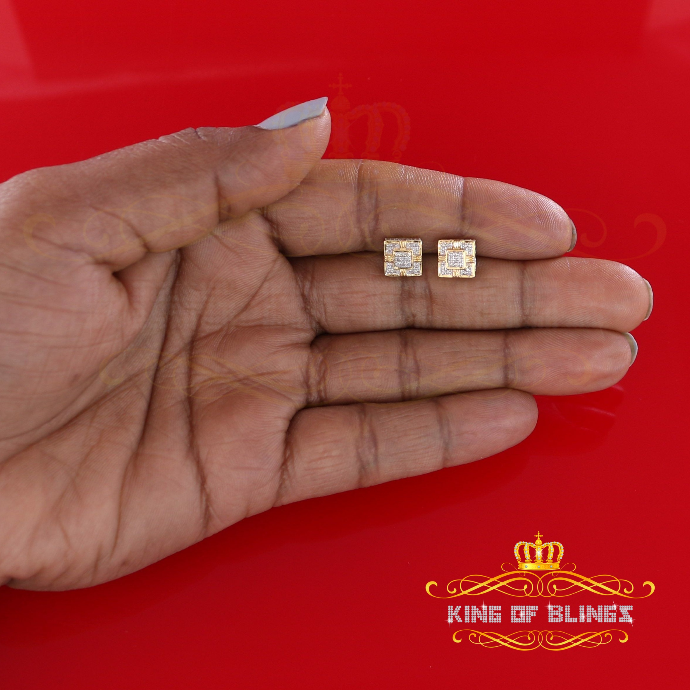 King of Bling's 10K Real Yellow Gold with 0.10CT Real Diamonds Men's/Women's stud Earrings