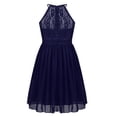 thumbnail image 3 of inhzoy Girls' Princess Halter Neck Lace Chiffon A-Line Junior Bridesmaid Dress Navy Blue 14, 3 of 8