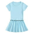 thumbnail image 2 of QTOCIO Toddler Girls Dresses, Baby Girl Clothes, Fashionable Girls' Solid Color Summer Short Sleeved Round Neck Pleated Dress, Light Blue, 2 Years, 2 of 3