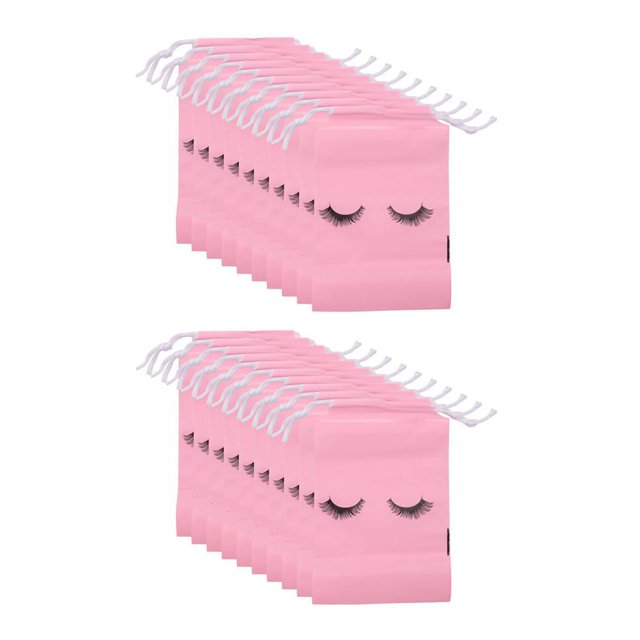 50 Piezas Bolsas de Cuidado Posterior de PestañAs Bolsas de Maquillaje de PláStico de Maquillaje CosméTico Viaje con CordóN Rosa,S