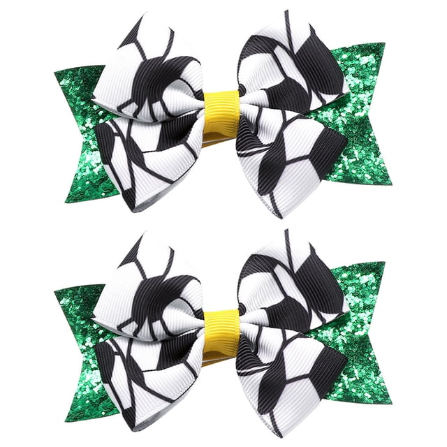 KAKOWELY 2 lazos para el pelo para niñas, pinzas para el pelo con lazo de fútbol, bonitos accesorios para el pelo para fiestas deportivas.
