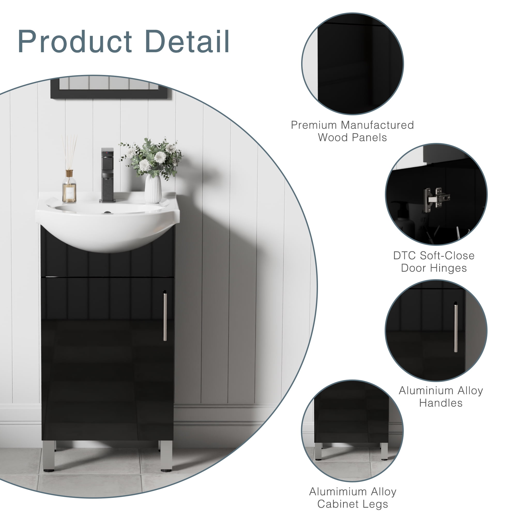 Eclife 18" Freestanding Single Bathroom Vanity with Euro Ceramic Sink and Faucet