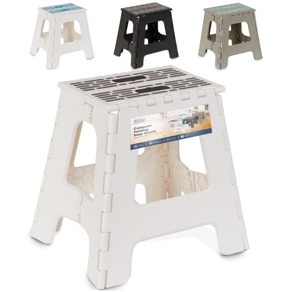 BLACK DECKER Carbon Fiberglass Folding Step Stool with Carry Handle, Holds Up to 350 lbs, 16", White/Dark Gray