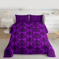 thumbnail image 2 of Homewish Retro Damask Jacquard Queen Comforter Set,Ancient Baroque Print Bedding Sets,Purple Black Bedding Comforter Set For Boys Girls,Breathable Home Decor Reversible,3pcs, 2 of 8
