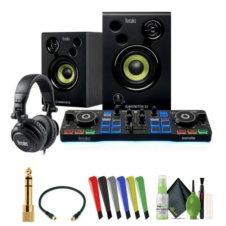 Hercules DJStarter Kit with Starlight USB DJ Controller, DJ Monitor Speakers, HDP DJ M40.1 Sound-Isolating Headphones & Serato DJ Lite Bundle With Cleaning Kit + Wrap Cable Ties