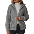thumbnail image 2 of Women's Fleece Hooded Jacket, Lightweight Zip Up Coat, Soft Plush Outerwear, Spring Fall Transitional Wear, Cute Casual Short Coat, Cozy Pocket Front Design Light Ashy M, 2 of 4