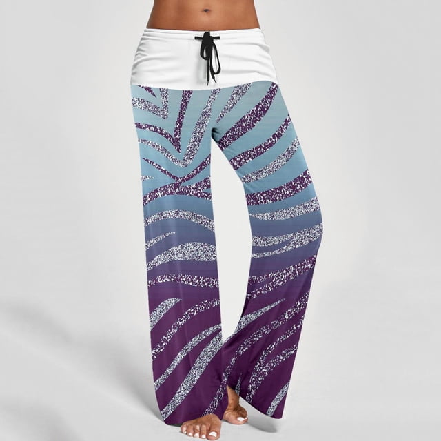 WILLBEST Pantalones Casuales de Cintura Alta Para Mujer, Pantalones de Yoga Holgados Con Cintura Elástica y Bolsillos, Pantalones Largos Estampados Cómodos Extra Grande