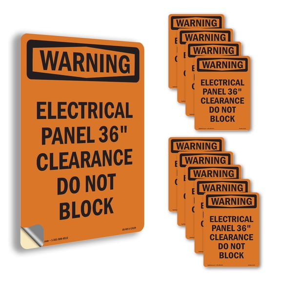 Electrical Panel 36 Clearance OSHA WARNING Vinyl Decal Label 18 Inch x 12 Inch - 10 Pack