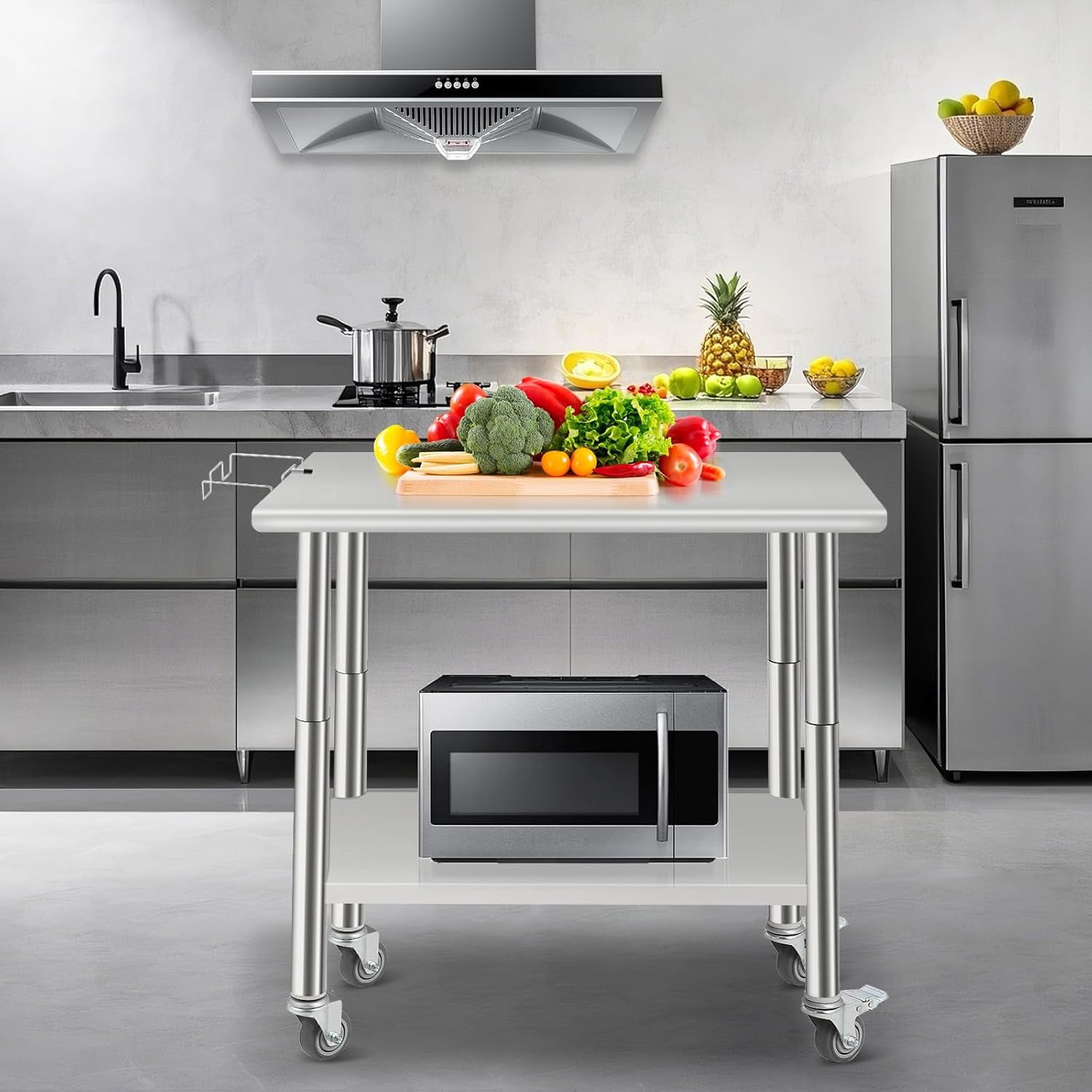 Stainless Steel Work Table Commercial.  Metal Utility Table w/ Adjustable Heights. for Home Garage Restaurant