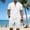 White, variant on Men's 2 Pieces Linen Set Lace up Henley Shirt Short Sleeve and Medieval Viking Pirate Shorts Summer Beach Yoga Matching Outfits Big and Tall Size S-3XL White